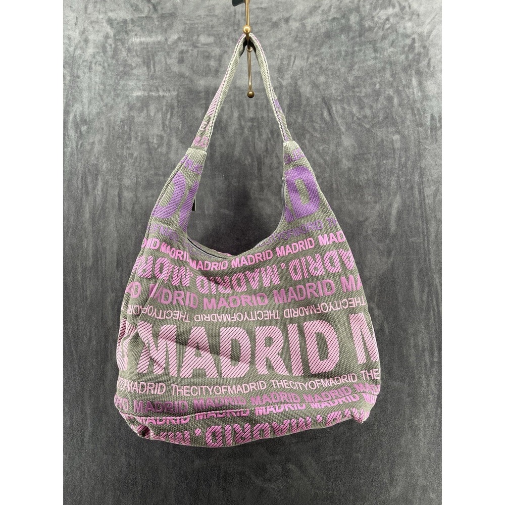 Robin Ruth Madrid Spain Canvas Hobo Shoulder Bag Travel Souvenir Gray Purple‎